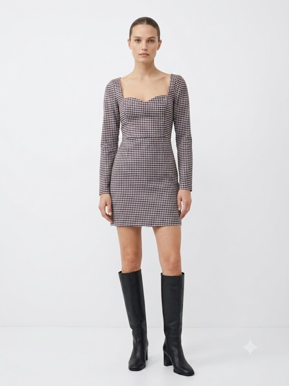 ABERCROMBIE Fitted Plaid Sweetheart Long Sleeve Fall Mini Dress - Sz XS